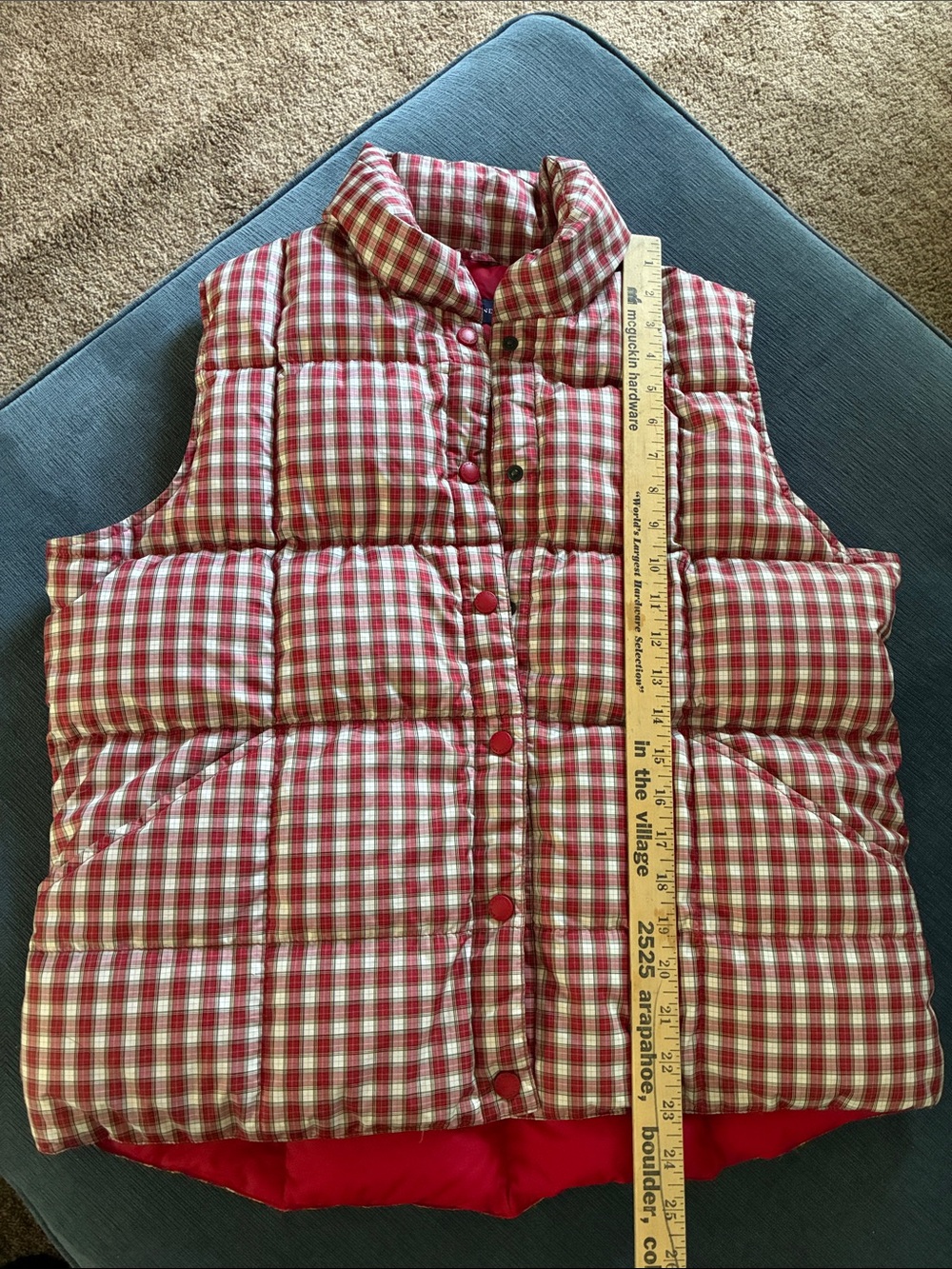 Lands' End Women’s Red down plaid vest L - Picture 3 of 9